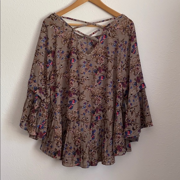 Boho, butterfly print, smock blouse - Picture 4 of 4